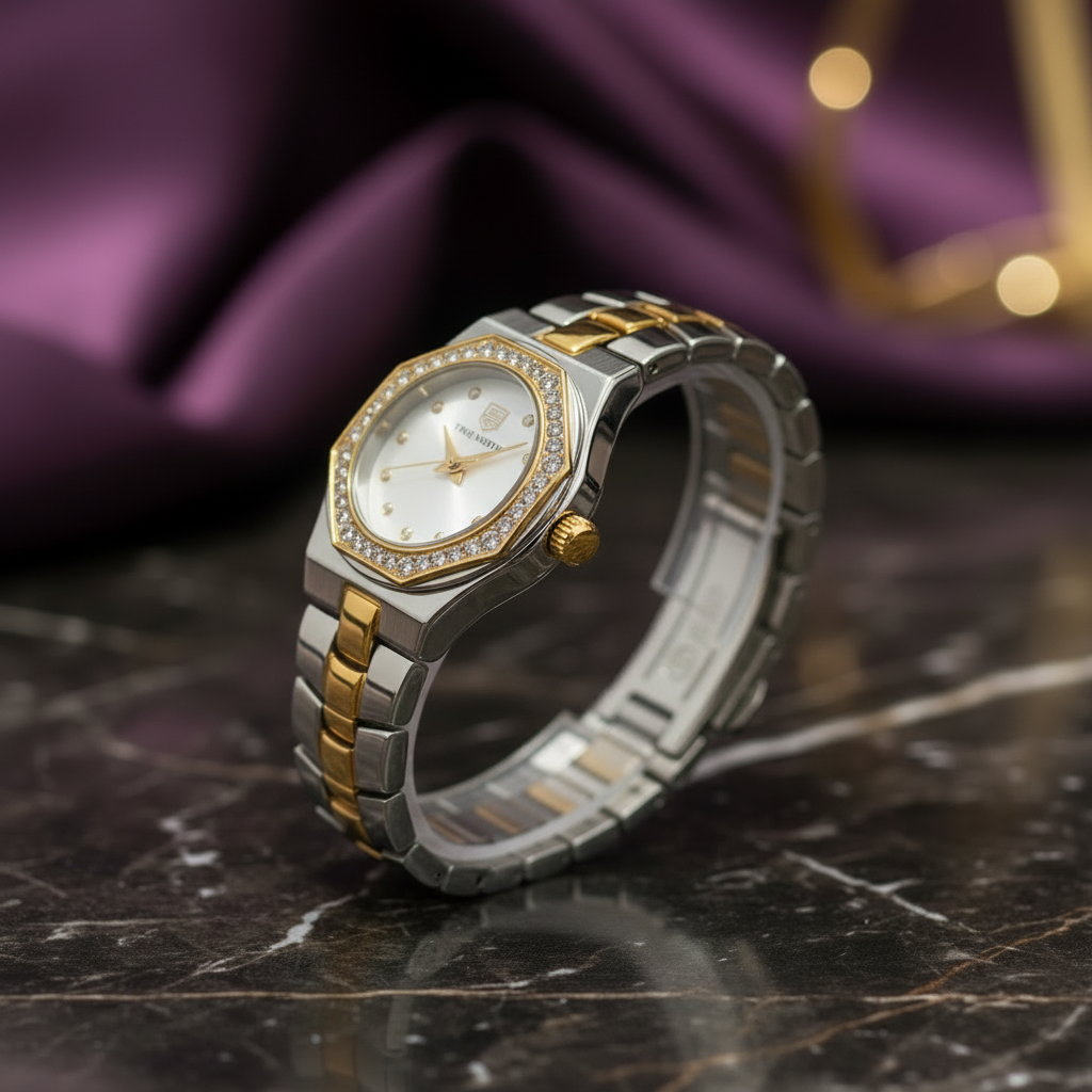 Luxury Two-Tone Crystal Watch - Silver & Gold