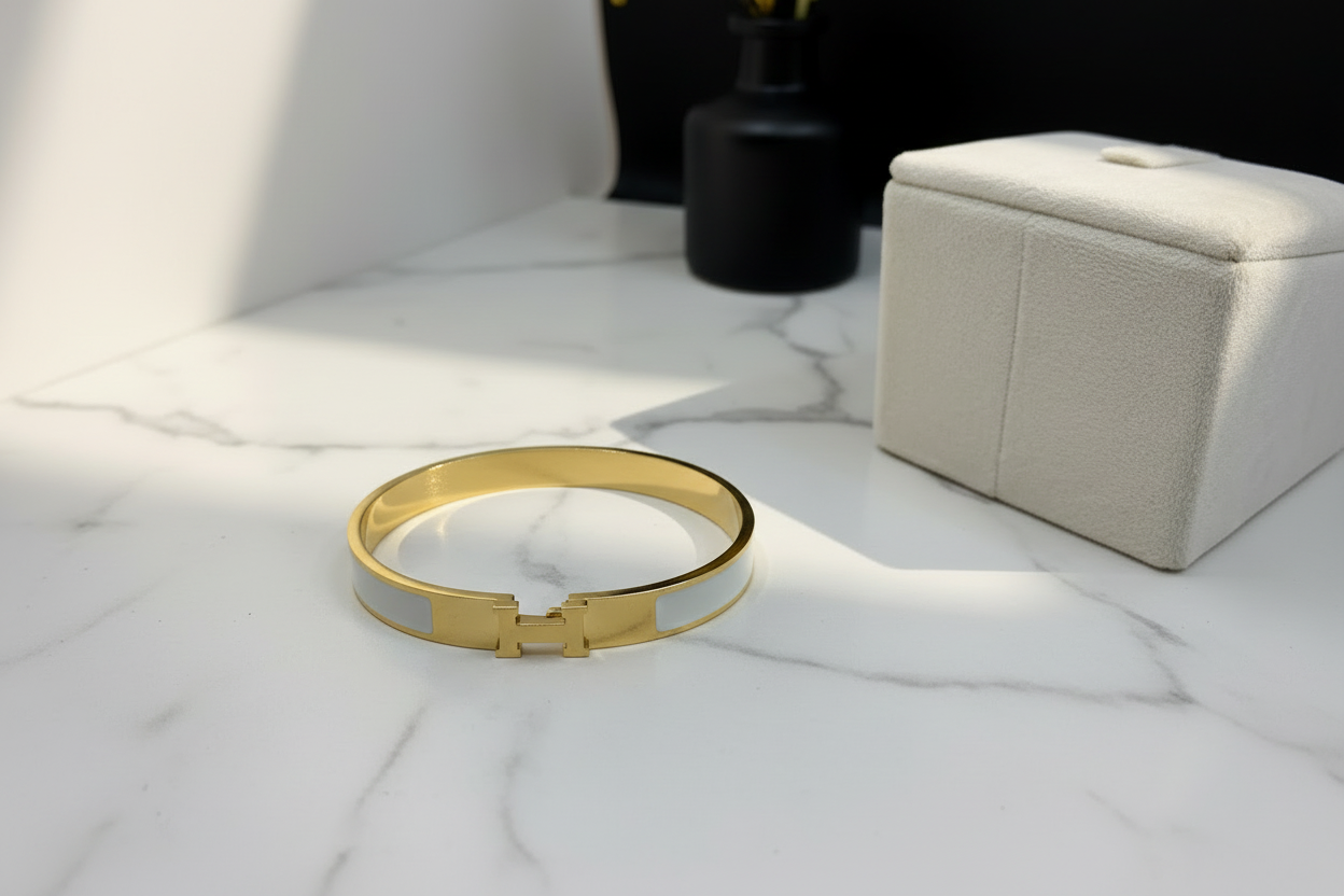 White H-Buckle Bracelet - Diagonal View