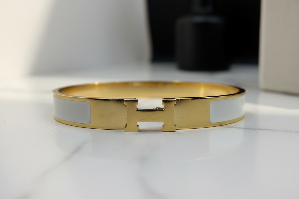 White H-Buckle Bracelet - Extreme Close-up