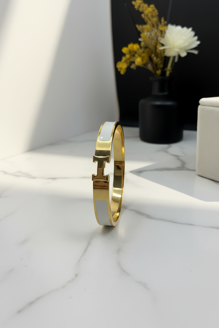 White H-Buckle Bracelet - Side View