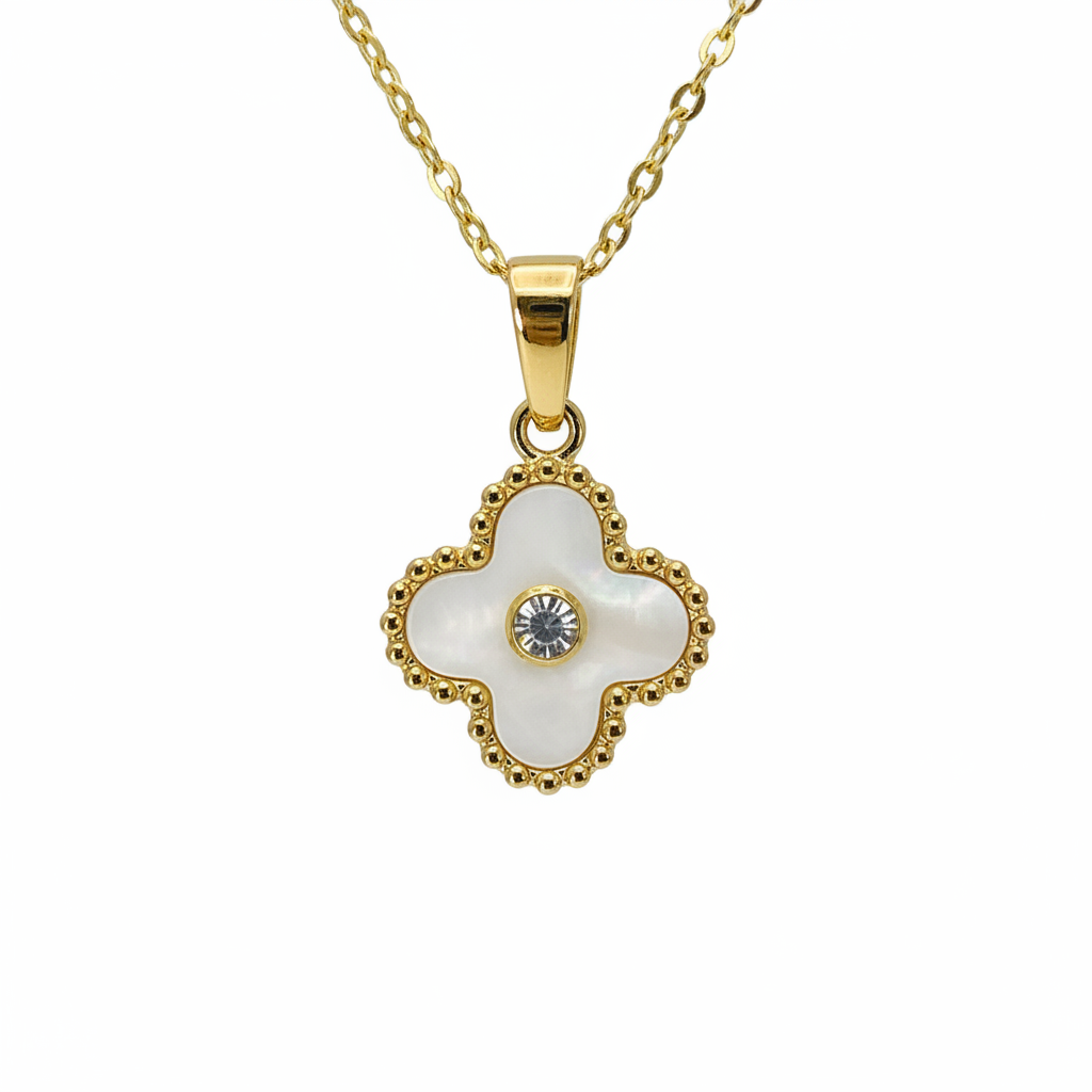 White Clover Charm Stainless Steel Jewelry Set