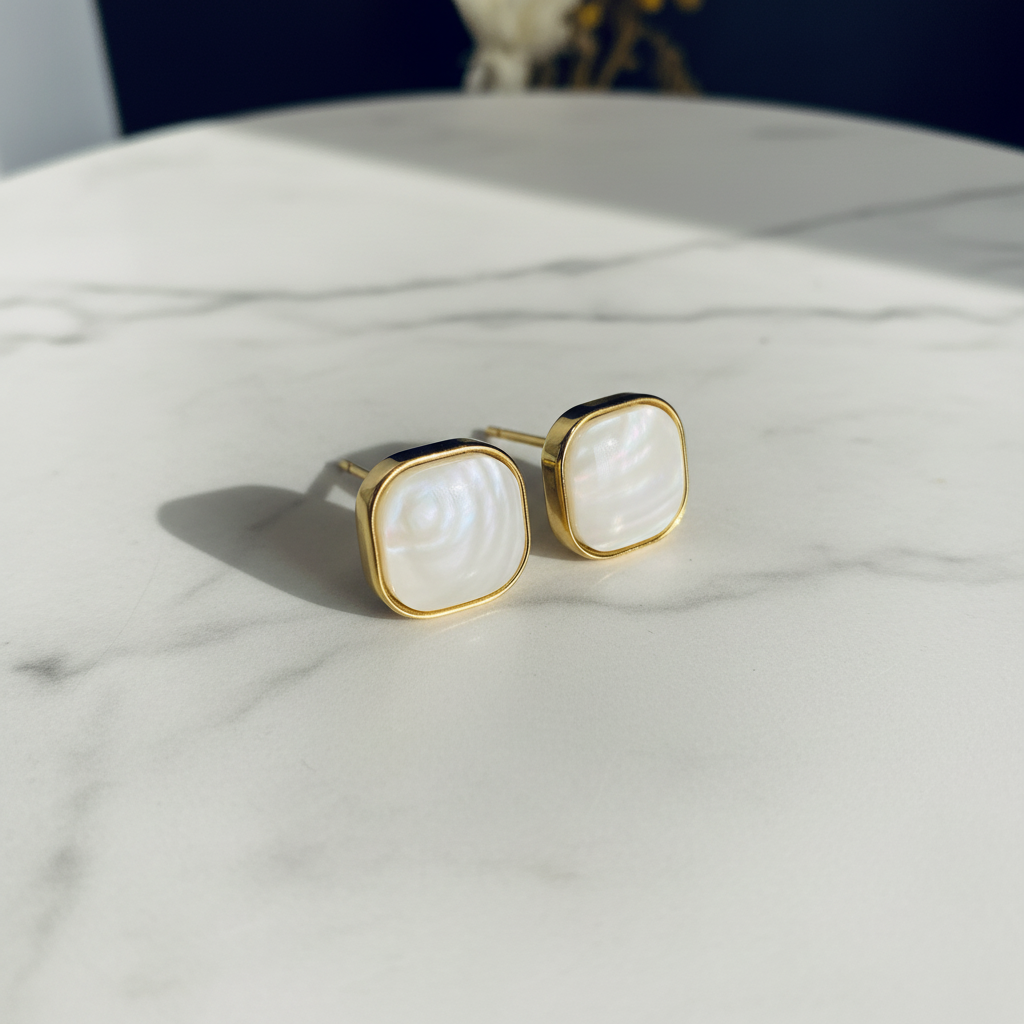 White pearl studs side view